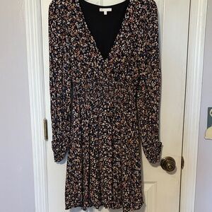 Gianni Bini Black Floral V-Neck Long Sleeve Dress